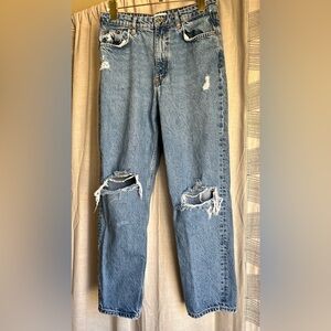 Zara 90s Mom Fit Jeans Size 8 High Rise Distressed Straight Leg Medium Wash